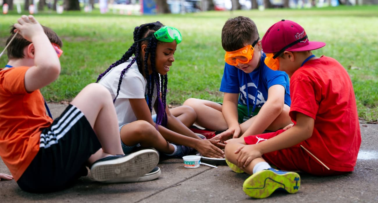 children gathered outside