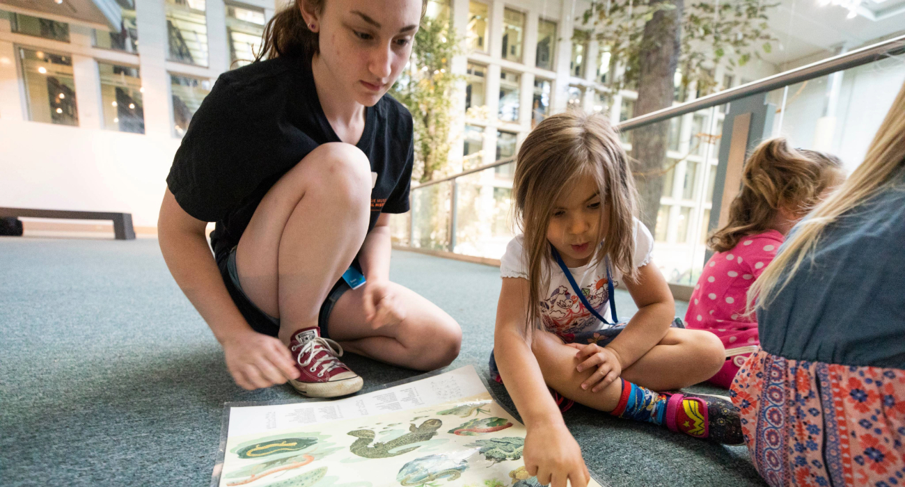 people crouching near drawings